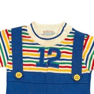 Vintage Healthtex Baby Romper 6M USA Made Rainbow Stripes Superbowl 12th Man